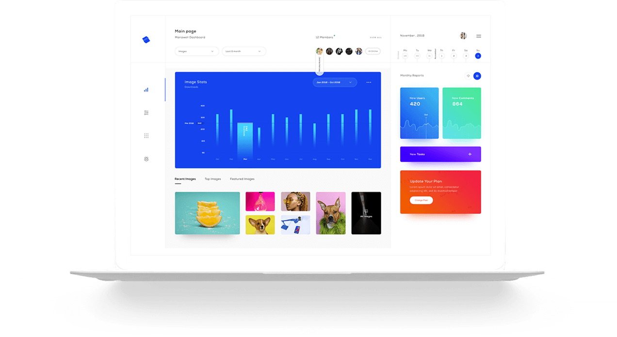 A desktop with various images and a dashboard.